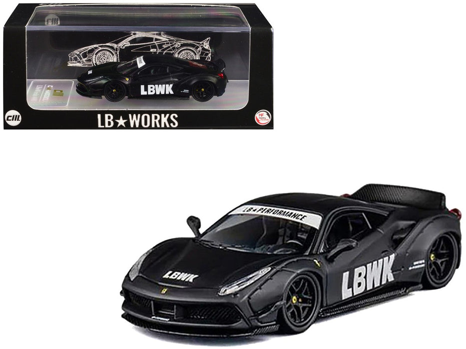 LBWK Liberty Walk F488 Widebody Indonesia Exclusive - Matted Black with Carbon - CM Model - 1:64 - CM64-LB488-INA