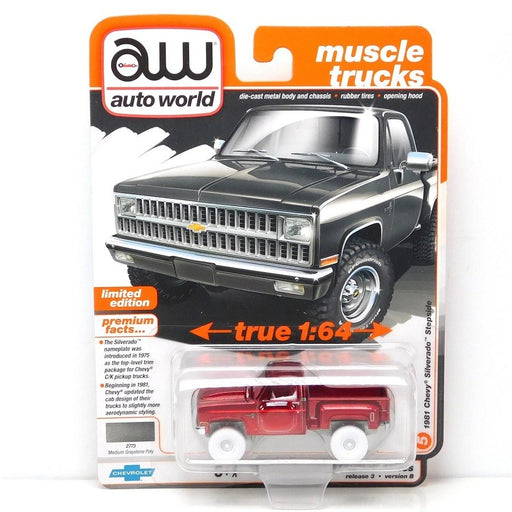CHASE CAR 1981 Chevrolet Silverado Stepside 10 Pickup - Medium Graystone Poly - Auto World - 1/64 - AWSP179 BGR