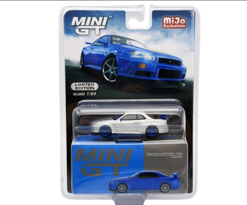 CHASE CAR Nissan Skyline GT-R (R34)  V-Spec Bayside Bleu - Mini GT - 1:64 - MGT00759GR Passion Diecast