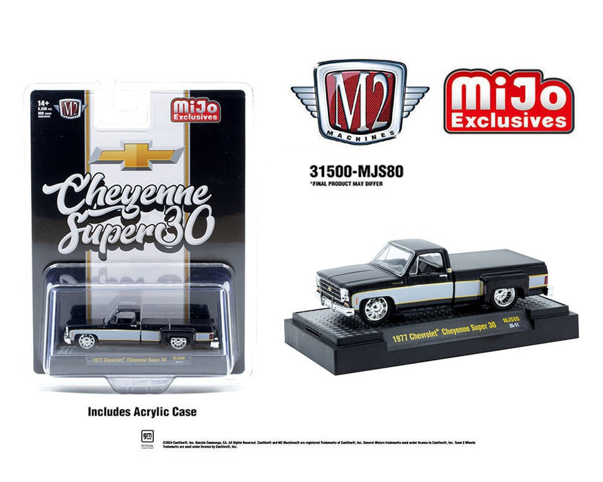 1977 Chevrolet Cheyenne Super 30 Pickup Truck - Black & White - MiJo Exclusives - M2 Machine - 1:64 - 31500-MJS80