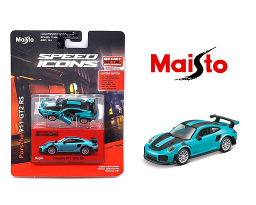 Porsche 911 GT2 RS - Miami Blue - Maisto Speed Icons - 1/64 - 15707 BL - Passion Diecast