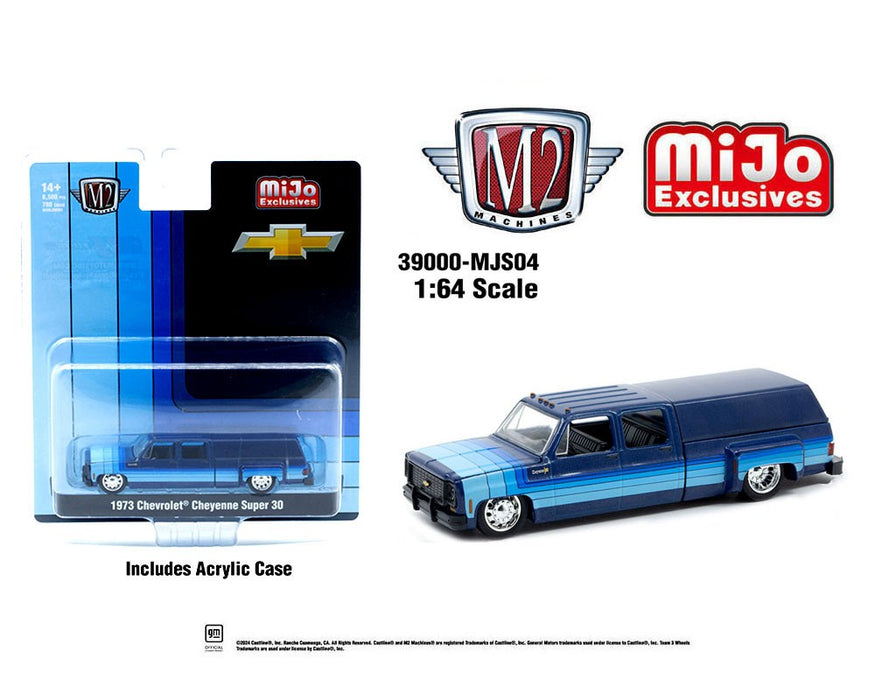 1973 Chevrolet Cheyenne Super 30 Dually with Camper Shell - Blue - MiJo Exclusives - M2 Machine - 1:64 - 39000-MJS04
