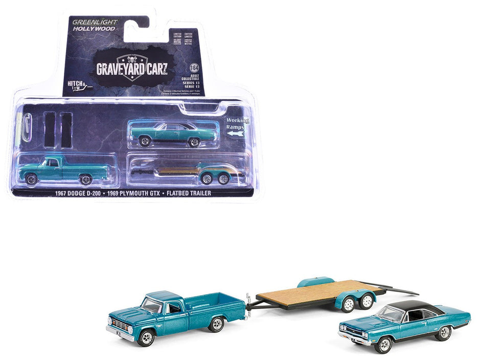 1969 Plymouth GTX & 1967 Dodge D-200 - Hollywood Hitch & Tow Series 13 - Greenlight - 1-64 - 31180 A