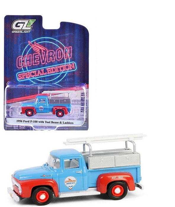 Chevron - 1956 Ford F-100 with Tool Boxes and Ladders - Chevron Special Edition Series 1 - 1/64 Greenlight - 41175 B
