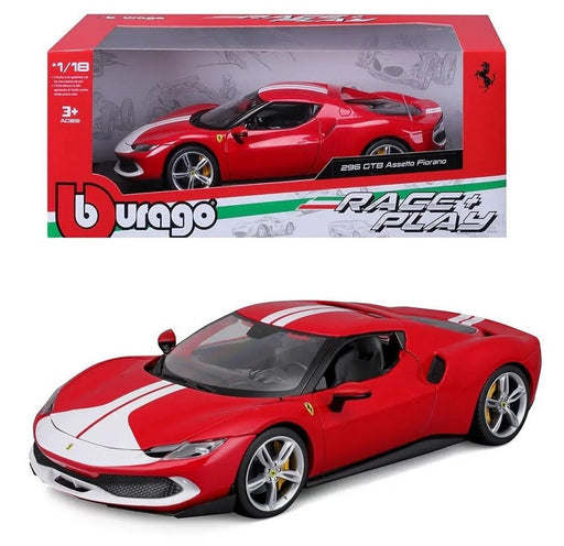 Ferrari 296 GTB Assetto Fiorano - Red with White Stripes - Ferrari Race & Play - Bburago 1/18 - 18-16017 RD