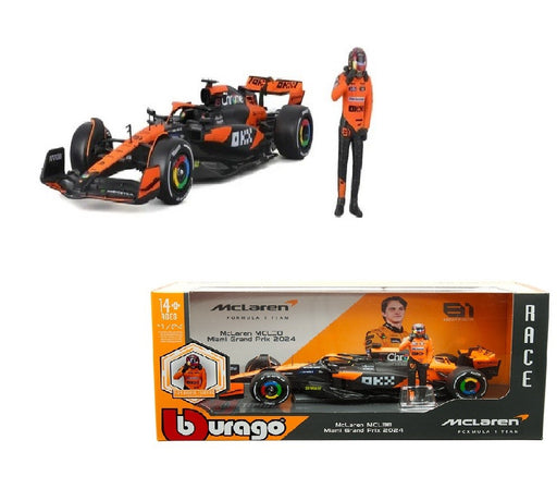 McLaren Formula 1 Team MCL38 Miami Grand Prix 2024 No.81 Oscar Piastri Driver Figure - Bburago 1/24 - 18-28040 OP