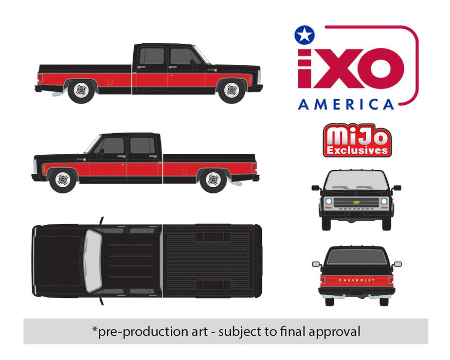 1979 Chevrolet Scottsdale C20 Crew Cab - Black w/ Red two Tone - Mijo Exclusives - IXO Models - 1:64 - IAPR1015 Passion Diecast