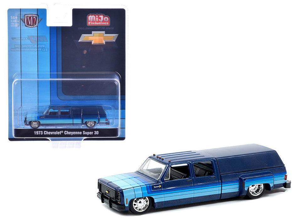 1973 Chevrolet Cheyenne Super 30 Dually with Camper Shell - Blue - MiJo Exclusives - M2 Machine - 1:64 - 39000-MJS04