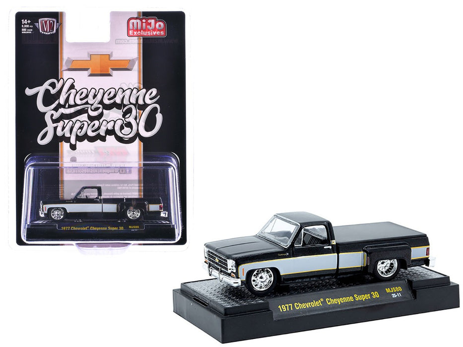 1977 Chevrolet Cheyenne Super 30 Pickup Truck - Black & White - MiJo Exclusives - M2 Machine - 1:64 - 31500-MJS80