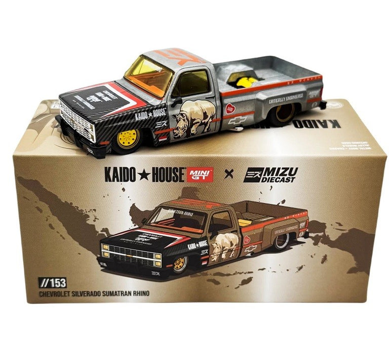 CHASE CAR Kaido House x Mini GT x Mizu Diecast Chevrolet Silverado Sumatran Rhino - Mini GT - Mijo Exclusives - 1/64 - KHMG153GR