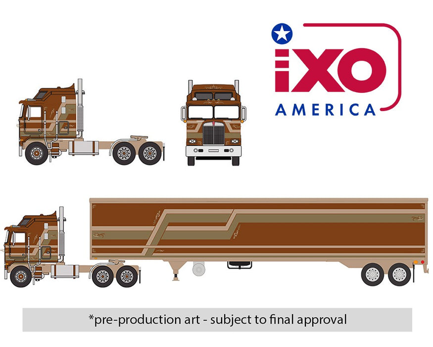 1976 Kenworth K100 Aerodyne Semi Truck with Modern Trailker - Brown - IXO Models - 1:64 - U64TRTR003M