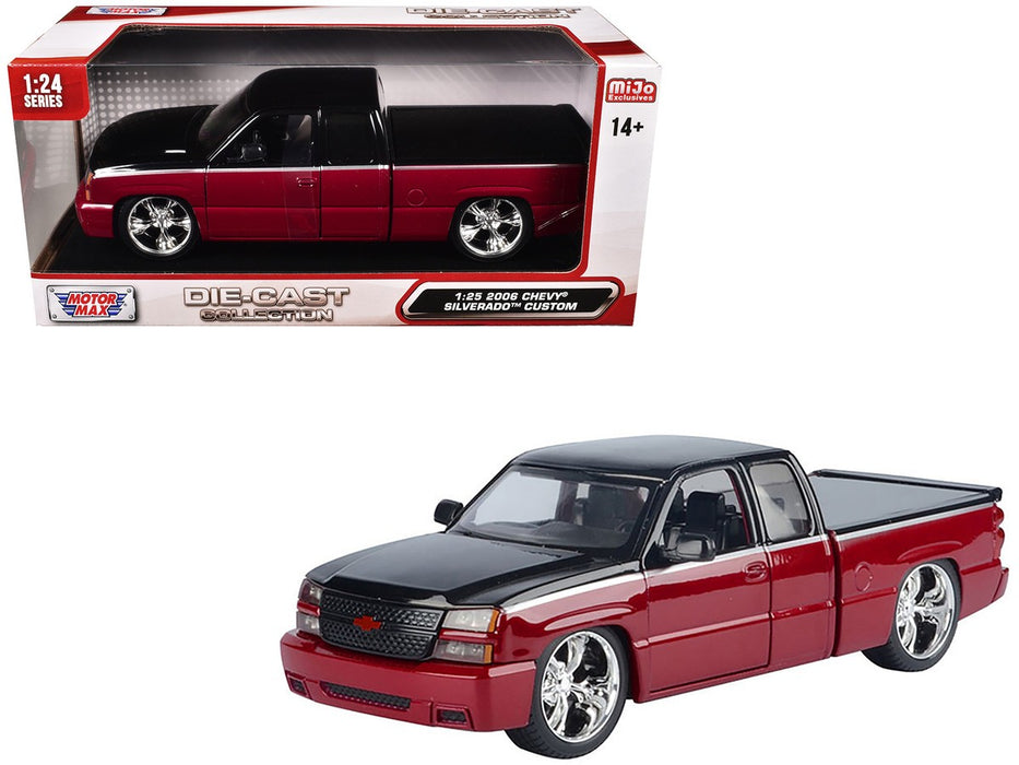 Chevy Silverado Extended Cab 2006 Custom - Red with Black Two-Tone - Motormax 1/25 - 79039 RDBK Passion Diecast