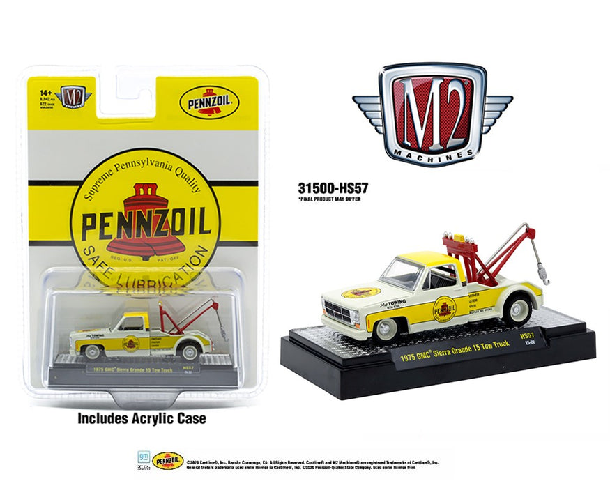 1975 GMC Sierra Grande 15 Tow Truck Penzoil - Yellow - M2 Machine - 1:64 - 31500-HS57
