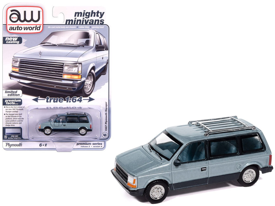 Plymouth Voyager 1987 in Ice Blue Poly and Twilight Blue Poly - Auto World - 1/64 - AWSP197 A