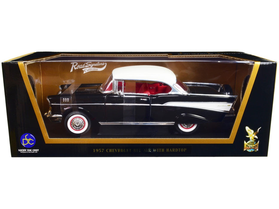 1957 Chevrolet Bel Air Hardtop Black with White Top and Red Interior - 1/18  LUCKY TOYS - 92109 bk PassionDiecast