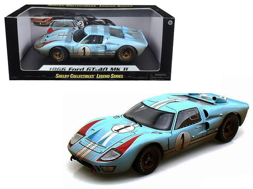 1966 Ford GT-40 MK II No.1 Light Blue Miles - Hulme Le Mans (Dirty Version) - Shelby Collectibles - 1/18 - SC405