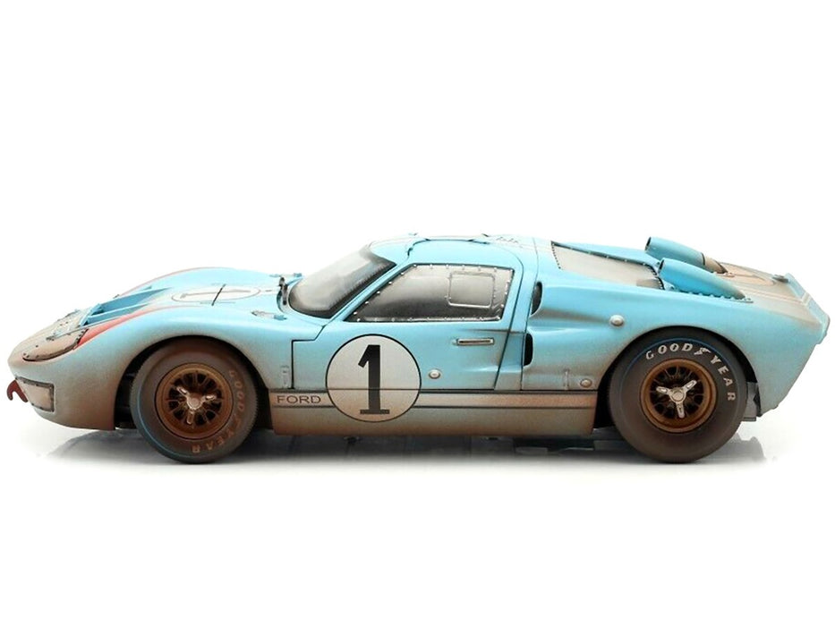 1966 Ford GT-40 MK II No.1 Light Blue Miles - Hulme Le Mans (Dirty Version) - Shelby Collectibles - 1/18 - SC405