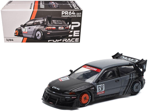 Pandem Civic EG6 "Kanjozoku" Matt Black and Gray with Graphics - Pop Race 1:64 - PR640163 -  Passion Diecast 