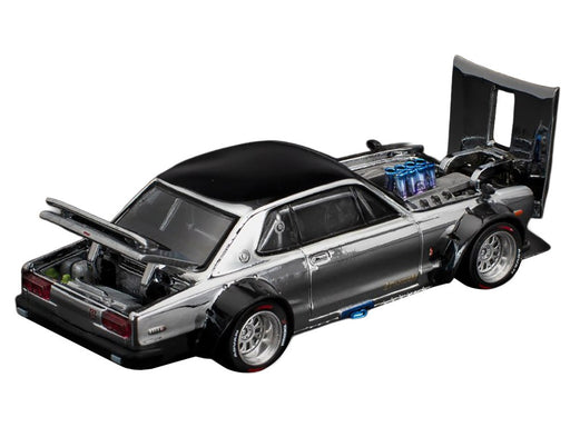 Skyline GT-R V8 Drift "Hakosuka" Silver Chrome with Black Hood and Top - Pop Race 1:64 - PR640330 -  Passion Diecast 