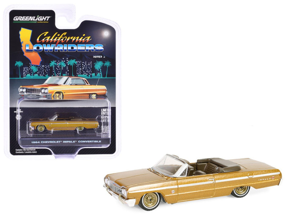 1964 Chevrolet Impala Convertible in Gold - California Lowriders Series 5 - 1/64 Greenlight - 63060 D