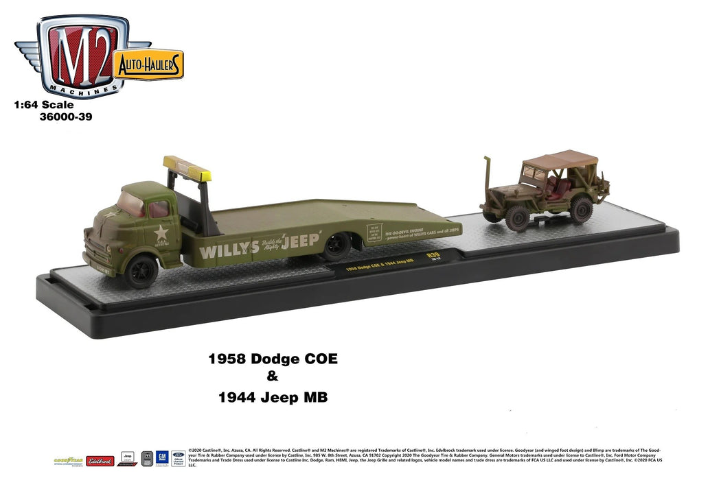 1958 DODGE COE TRUCK W/ 1944 JEEP MB / AUTO HAULERS   -  M2 1/64  36000-39  B