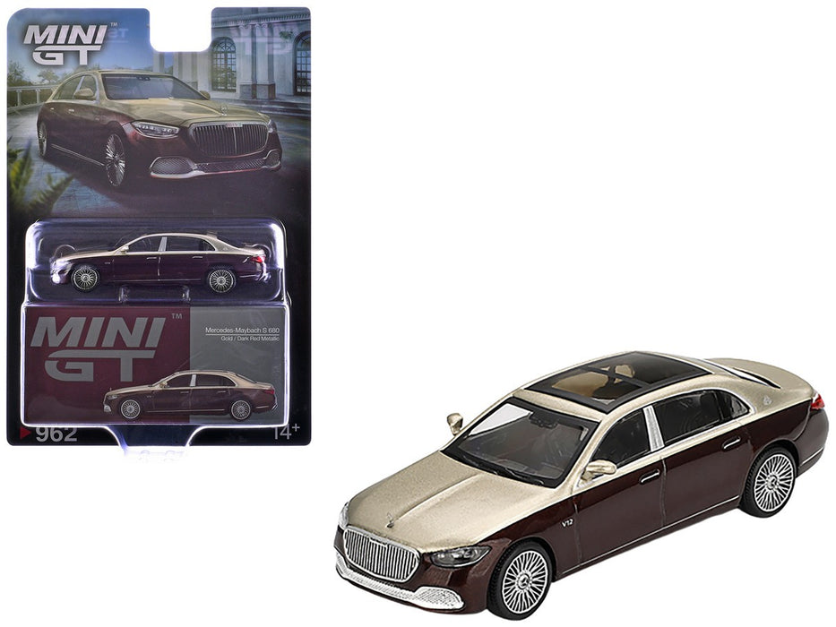 Mercedes-Maybach S680 Gold / Dark Red Metallic - Mini GT - 1:64 - MGT00962 Passion Diecast