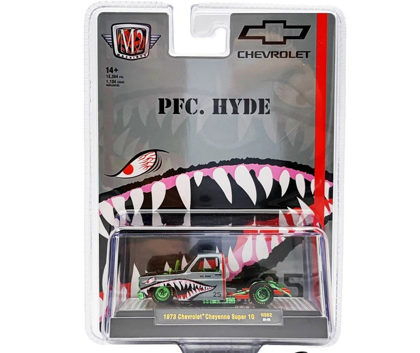 CHASE CAR 1973 Chevrolet Cheyenne Super 10 PFC. HYDE Shark Face - M2 Machine - 1:64 - 31500-HS62GR