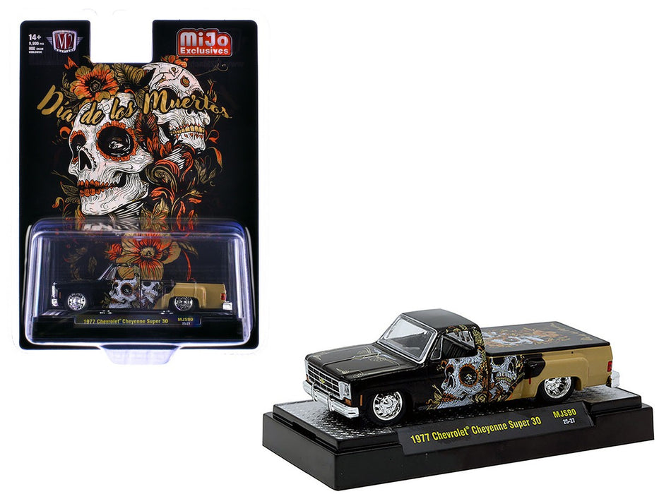 1977 Chevrolet Cheyenne Super 30 Dia De Los Muertos 2025 - Black Gold - M2 Machine - 1:64 - 31500-MJS90