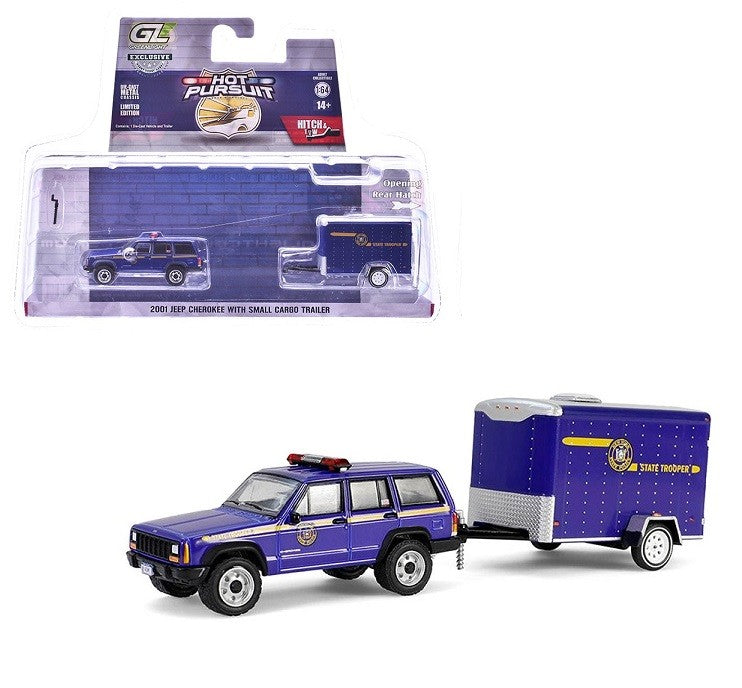 New York State Police - 2001 Jeep Cherokee - Hot Pursuit Hitch & Tow No.1 - Hobby Exclusive - 1/64 GL - 32315 B