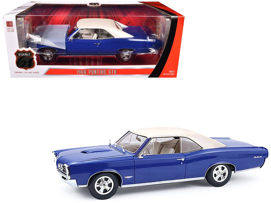 1966 Pontiac GTO in Barrier Blue with White Top - 1/18 - Highway 61 - 18047