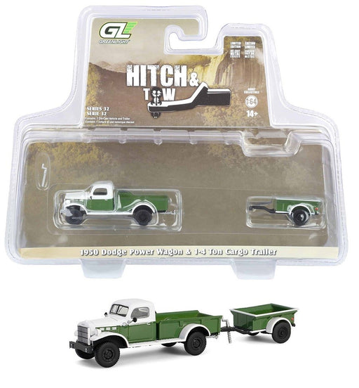 1950 Dodge Power Wagon in Green and White 1/4 Ton Cargo Trailer - Hitch & Tow Series 32 - 1/64 GL - 32320 A