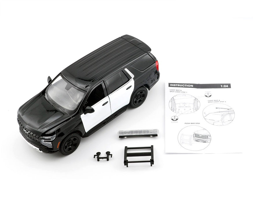 2025 Chevrolet Tahoe Police Pursuit Vehicle - Plain Black and White Two-tone - Motormax 1/24 - 76816-BKWH Passion Diecast
