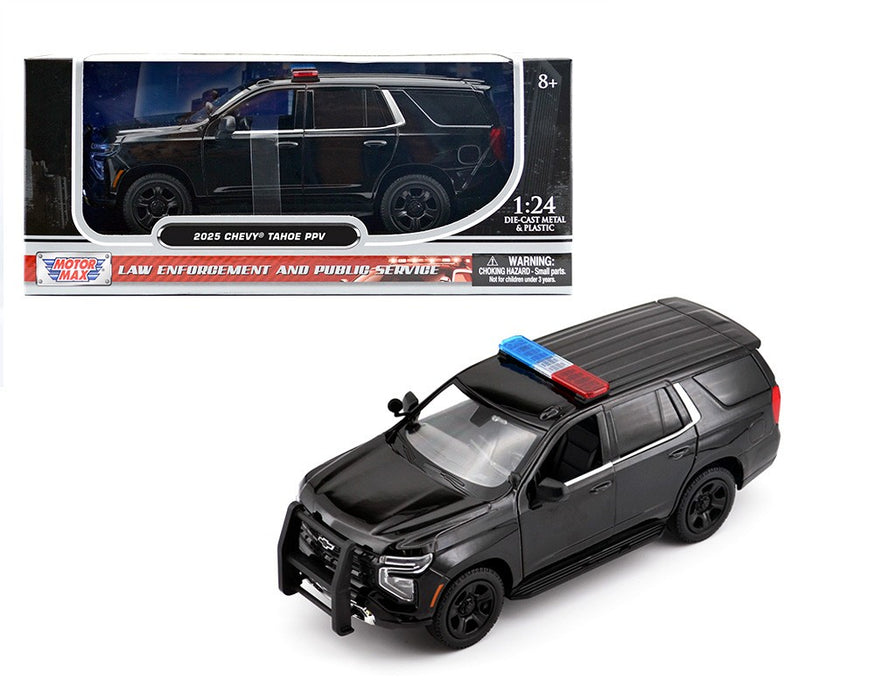 2025 Chevrolet Tahoe Police Pursuit Vehicle - Plain Black - Motormax 1/24 - 76816-BK Passion Diecast