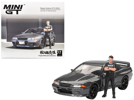 Nissan Skyline GT-R (R32) Nismo Gunmetal avec figurine Matsuda - Mini GT - 1:64 - MGT00869 Passion Diecast