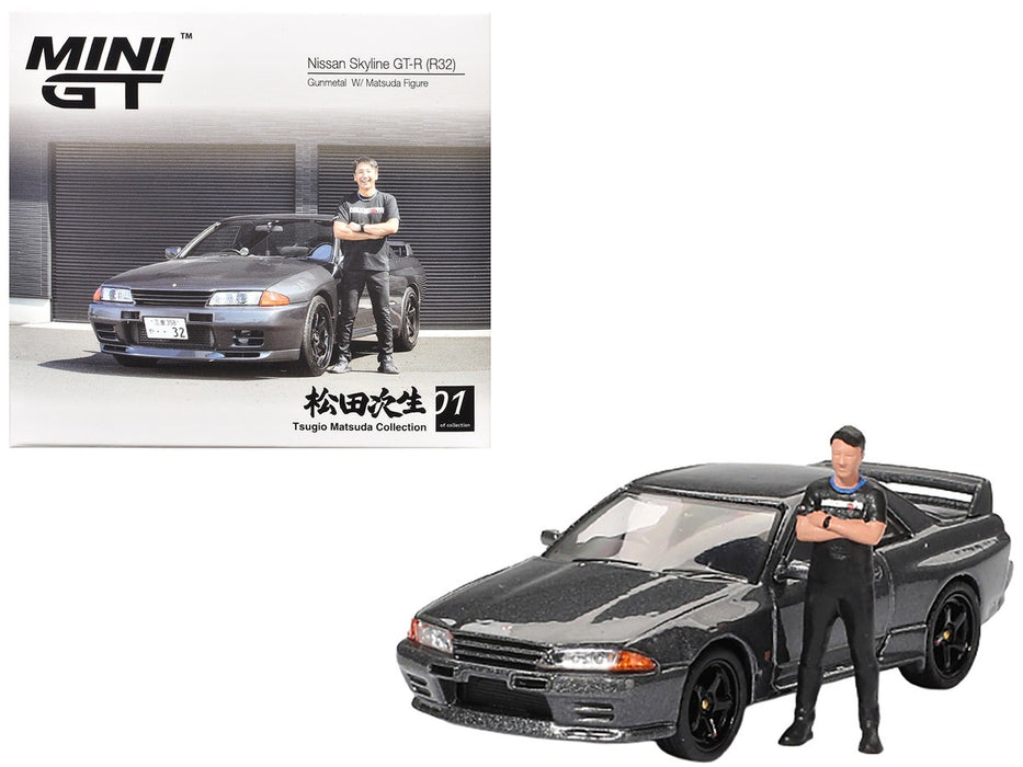 Nissan Skyline GT-R (R32) Nismo Gunmetal avec figurine Matsuda - Mini GT - 1:64 - MGT00869 Passion Diecast