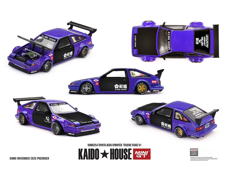 Toyota AE86 Sprinter Trueno TOUGE V1 - Blue - Mini GT & Kaido★House 1/64 - KHMG254 Passion Diecast
