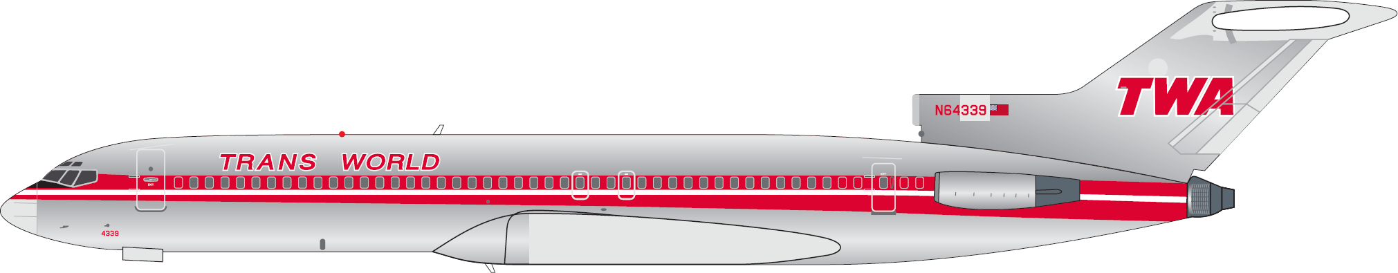 TWA - Trans World Airlines Boeing 727-200 / N64339 /  V1:400 Models / 1:400 / 400027