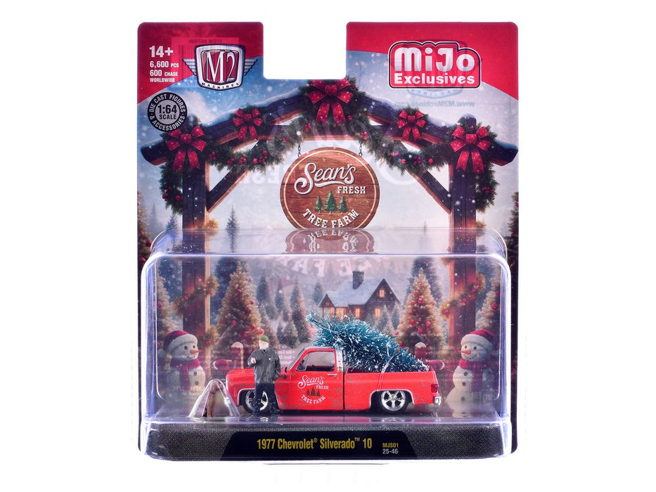 Diorama Seans Fresh Tree Farm 1977 Chevrolet Silverado 10 with Sean Figure & Dog - M2 Machine - 1:64 - 67500-MJS01