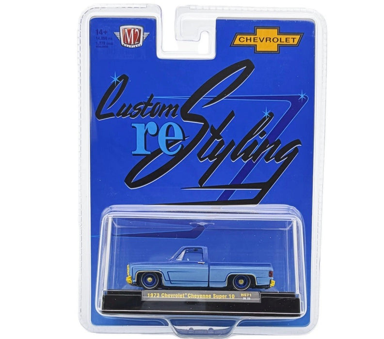 CHASE CAR 1973 Chevrolet Cheyenne Super 10 Custom Re Styling - Blue - Hobby Exclusive - M2 Machine - 1:64 - 31500-HS71GR