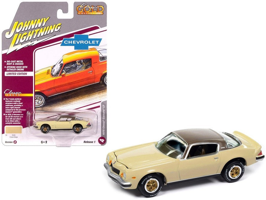 1975 Chevrolet Camaro in Cream Beige with Brown Roof - Johnny Lightning 1/64 - JLCG033 B C Passion Diecast
