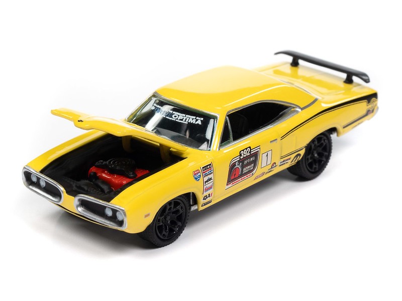 1970 Dodge Super Bee Banana Yellow with Optima Street Car Race Graphics - Johnny Lightning 1/64 - JLCG033 B B Passion Diecast