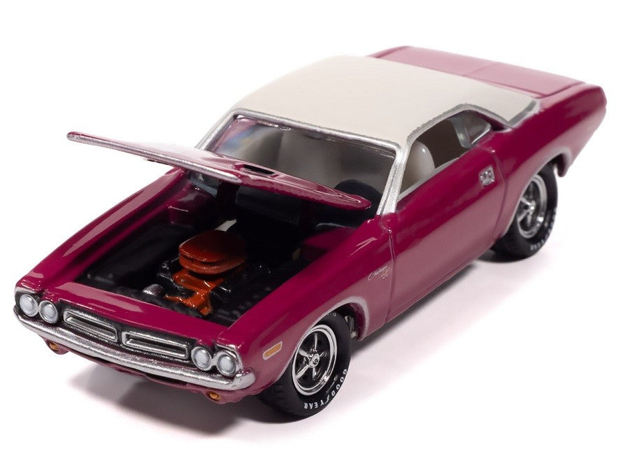 1971 Dodge Challenger R/T in Panther Pink with White Top - Johnny Lightning 1/64 - JLCG033 B F
