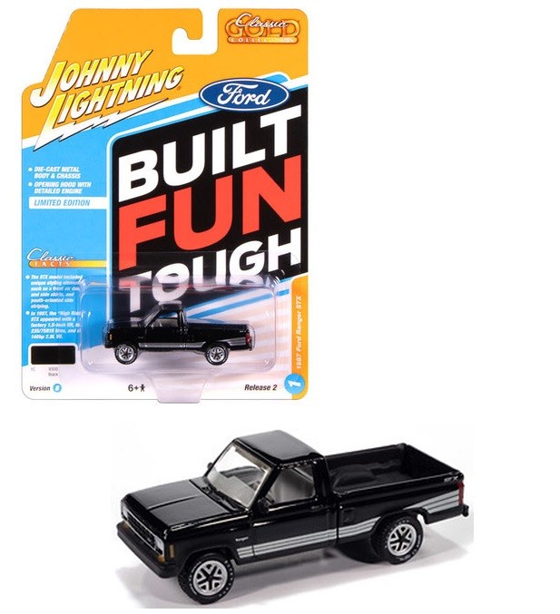 1987 Ford Ranger STX in Black with Silver STX Stripes - Johnny Lightning 1/64 - JLCG037 B Passion Diecast