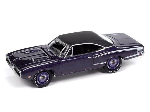 1970 Dodge Coronet Super Bee Plum Crazy Metallic Black Top and White Stripes - Johnny Lightning 1/64 - JLMC034 B E