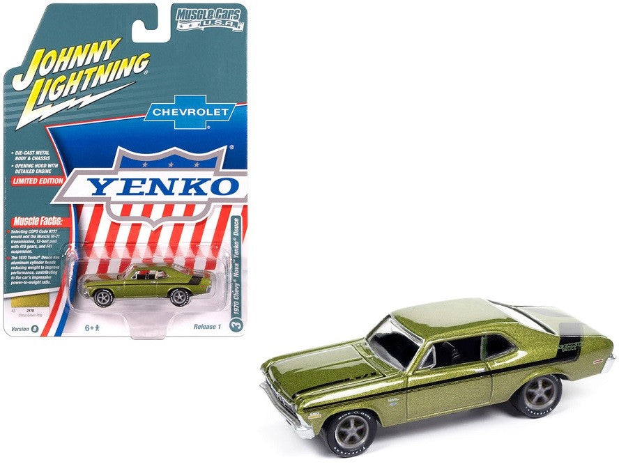 1970 Yenko Deuce Chevrolet Nova in Citrus Green Poly - Johnny Lightning 1/64 - JLMC034 B C