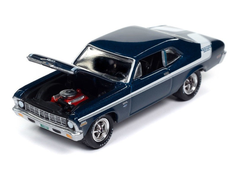 1970 Yenko Deuce Chevrolet Nova in Fathom Blue Poly with Whit - Johnny Lightning 1/64 - JLMC034 A C