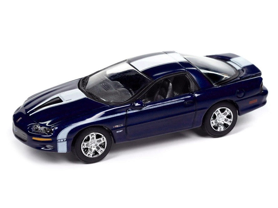 Nickey 2002 Chevrolet Camaro ZL1 in Metallic Blue with White Stripes - Johnny Lightning 1/64 - JLMC034 B B