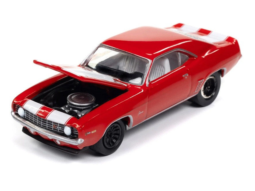 1969 Chevrolet Camaro Z28 in Red with White Stripes - Johnny Lightning 1/64 - JLMC034 B A