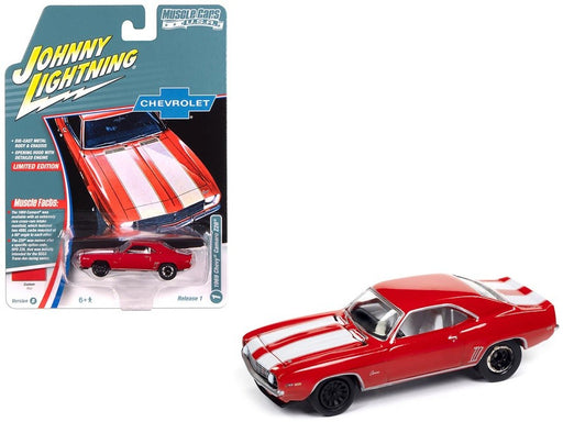 1969 Chevrolet Camaro Z28 in Red with White Stripes - Johnny Lightning 1/64 - JLMC034 B A