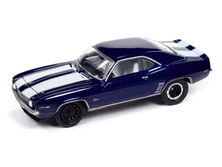 1969 Chevrolet Camaro Z28 in Metallic Blue with White Stripes - Johnny Lightning 1/64 - JLMC034 A A